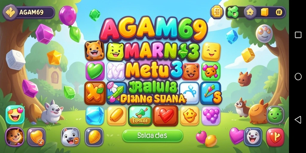 Screenshot AGAM69 menunjukkan gameplay seru Match-3 yang menarik.