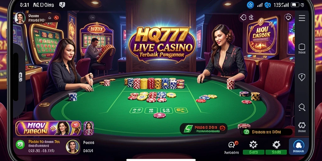 Tampilan gameplay seru di HQ777 dengan dealer langsung dan interaksi nyata.