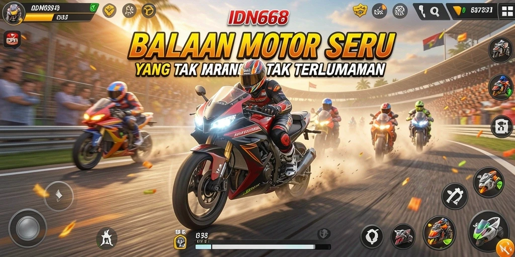 Tampilan gameplay menegangkan dari IDN668 dalam balapan motor.