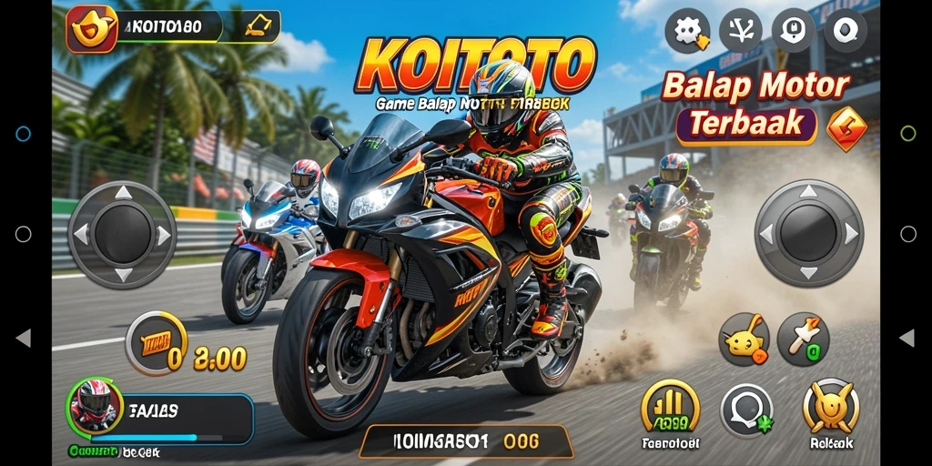Screenshot gameplay KOITOTO menampilkan balapan motor yang seru.