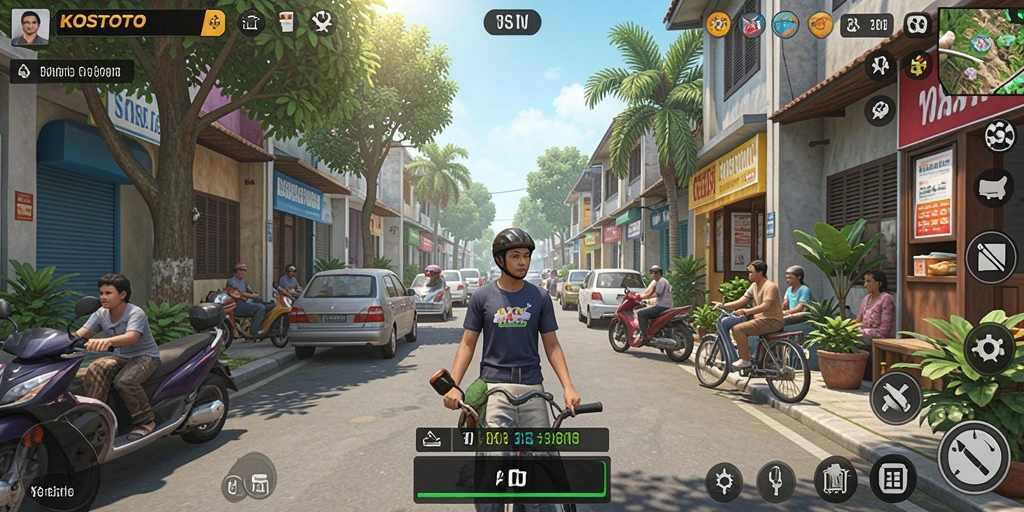 Tampilan gameplay KOSTOTO yang menampilkan interaksi karakter dan aktivitas seru.
