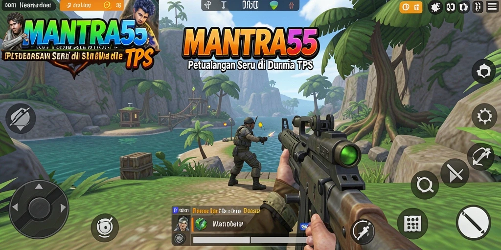 Tangkapan layar utama game MANTRA55 menampilkan aksi memukau dalam pertempuran TPS.