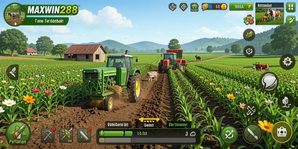 Tampilan gameplay MAXWIN288 dengan aktivitas pertanian seru.