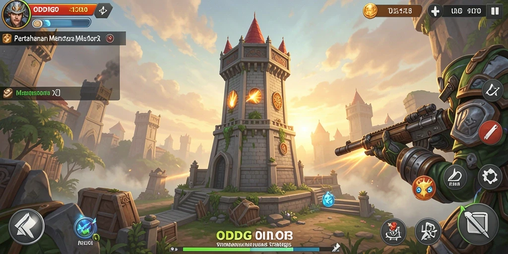 Tampilan gameplay yang seru dalam ODDIGO menunjukkan strategi Tower Defense.