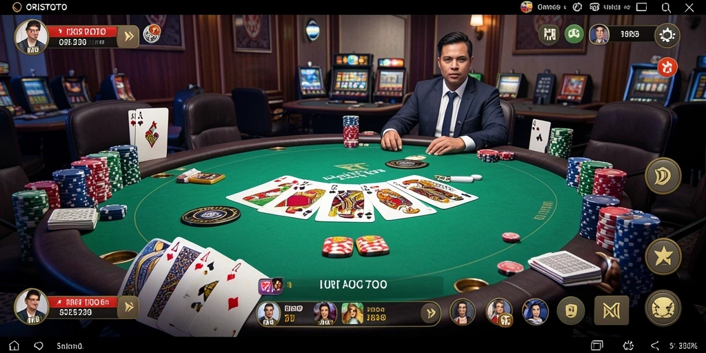 Screenshot ORISTOTO menampilkan aksi seru permainan poker.