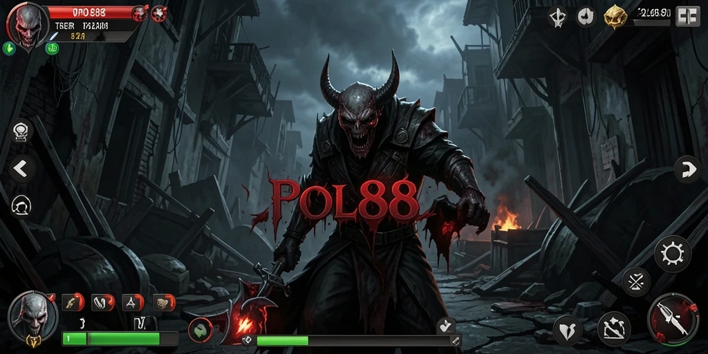 Screenshot gameplay menegangkan dari POL88 dengan suasana horror.