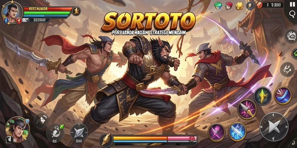 Screenshot dari gameplay SORTOTO menampilkan aksi pertarungan seru dan karakter yang dinamis.